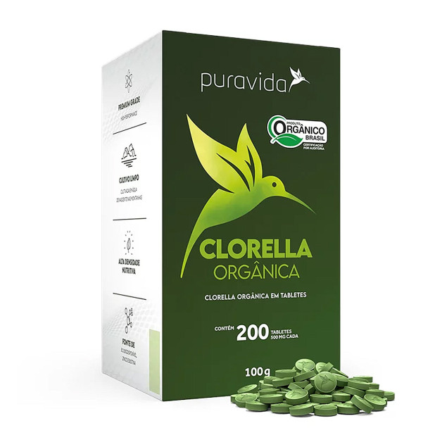 Clorella Orgânica 500mg 200 Tabletes Puravida