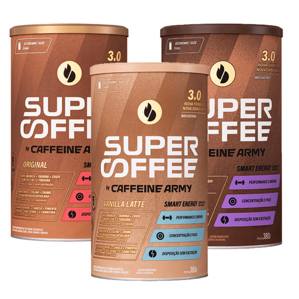 3x Supercoffee 3.0 Original Vanilla e Chocolate Caffeine Army 380g