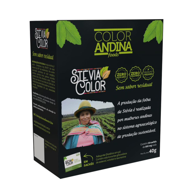 Adoçante Stévia Sem Amargor 800mg 50 Sachês Color Andina